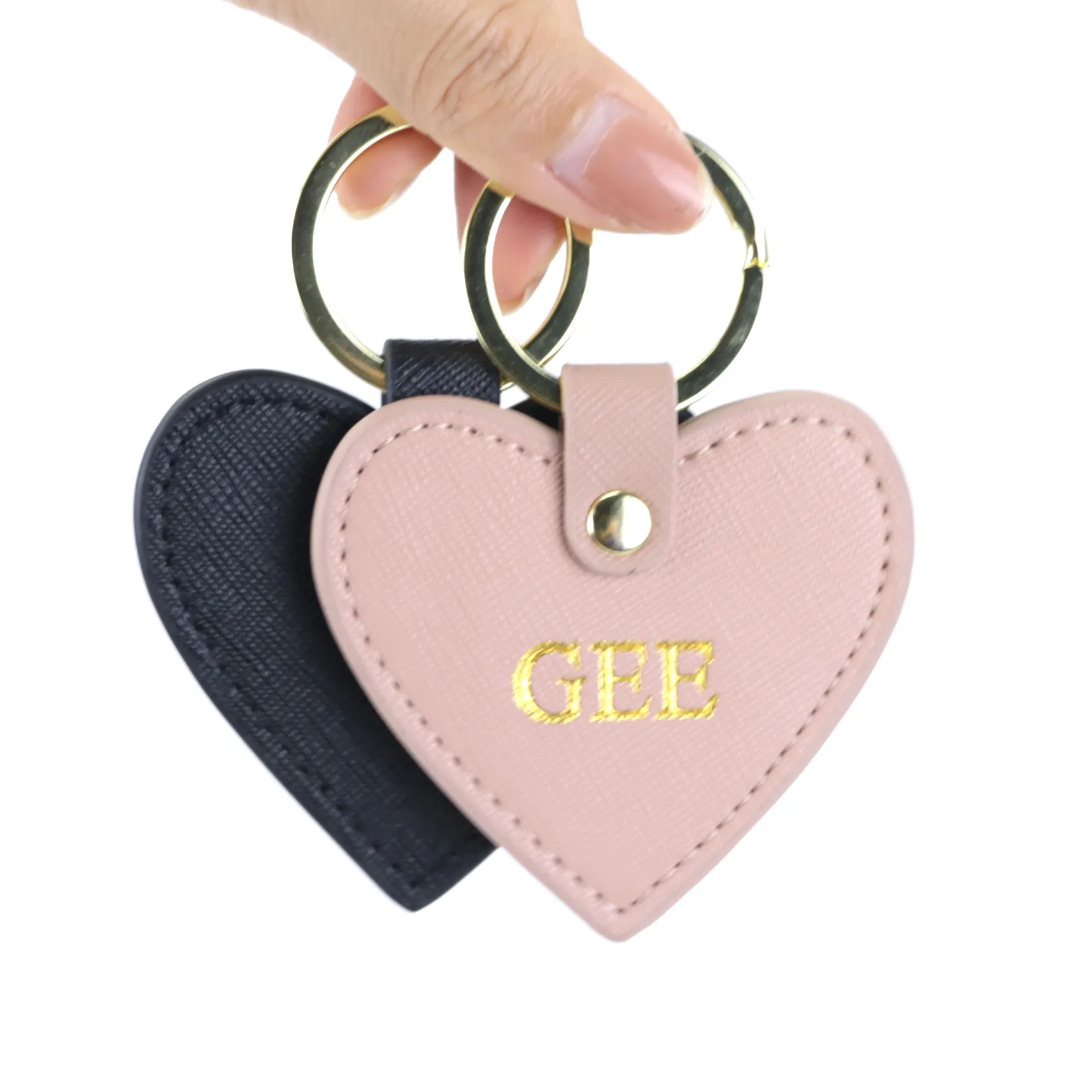 Personalised fancy key ring car keychain custom logo coin genuine leather heart-shape keychain