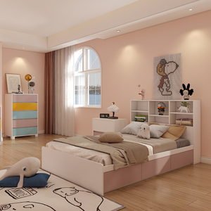 Set di Mobili Moderni <span class=keywords><strong>in</strong></span> <span class=keywords><strong>Legno</strong></span> per <span class=keywords><strong>Camerette</strong></span> da Bambina ad Altezza Regolabile per Appartamento Casa Hotel o Villa - Product Image 1