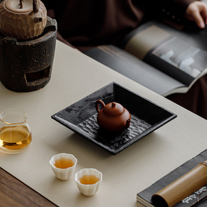 Carbonized Walnut Wood <b>Tea</b> <b>Tray</b> Handmade Hammered Square Serving Platter Retro Solid Wood Food <b>Tray</b> Fruit Dish - Product Image 3