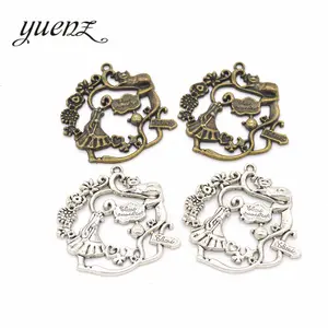 YuenZ – breloques antiques argentées, Alice jardin, pendentifs, bijoux à faire soi-même, accessoires pour la fabrication de colliers et de bracelets, 41x41mm, Q103