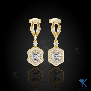 ต่างหูเพชรแล็บโกรว์ทรงบริลเลียนต์ ขอบหยักประดับเพชรแบบฮาโล ทองคำแท้ 14K 18K สำหรับผู้หญิง สไตล์วินเทจ เหมาะสำหรับงานแต่งงาน ของขวัญสำหรับเจ้าสาว เครื่องประดับ - Product Image 1
