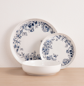 Juego de vajilla azul y blanco vintage con estampado floral de mariposas, plato y tazón para el hogar, cocina, hotel, recuerdo de boda, venta al por mayor - Product Image 1