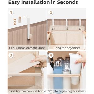 Organisateur suspendu sur porte à 6 étagères avec 14 poches en filet, couleur beige avoine, pour l'organisation et le rangement du placard - Product Image 5