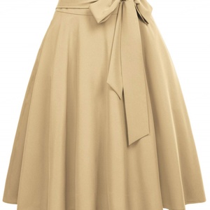 Jupe plissée longue à la cheville, froncée et fluide, taille haute, coupe trapèze, avec poches, style skater évasée en tricot pour femme – Vente en gros personnalisée - Product Image 4