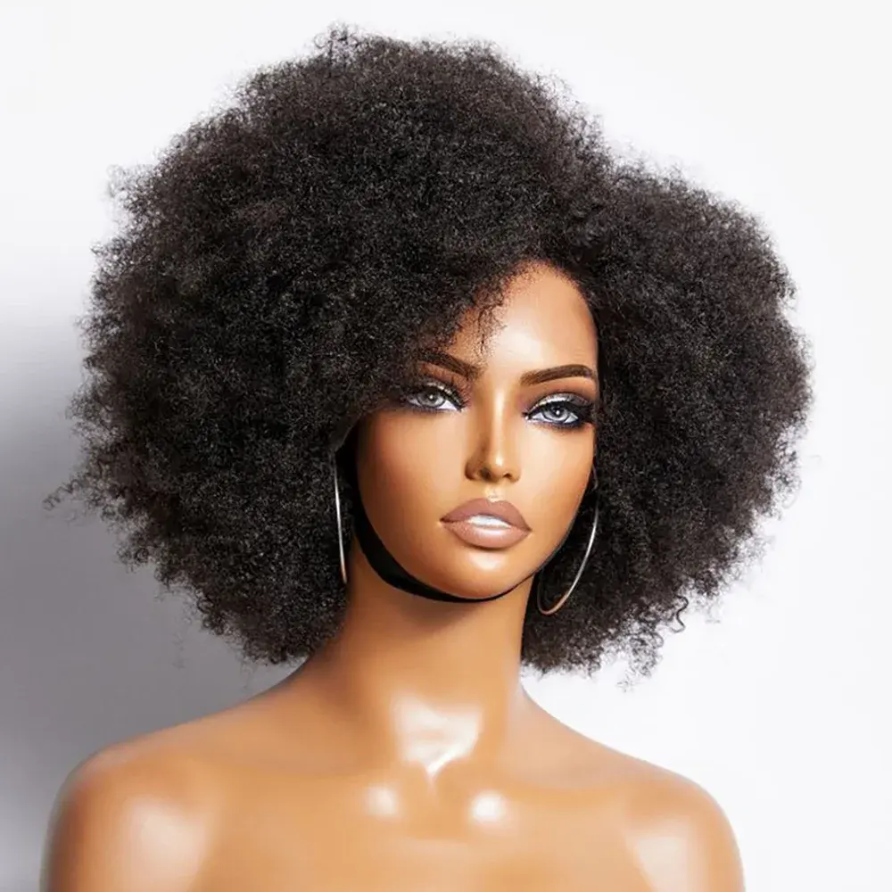 Kant Pruik Afro Kinky Krullend Pruik Afro Haar Pruiken Voor Zwart Menselijk Haar Transparante Mongoolse Natuurlijke Voorkant Vrouwen