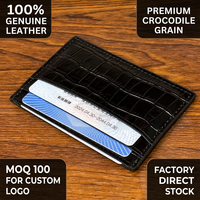 Porte-cartes de crédit en cuir véritable grain crocodile de qualité supérieure, ultra fin, mini portefeuille, logo personnalisé, MOQ 100
