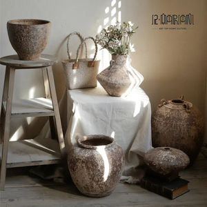 레트로 빈티지 북유럽풍 중국 수제 소박한 도기 셰비 시크 장식 홈 엔틱 세라믹 테라코타 화병 - Product Image 5