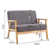 Vente en gros de meubles de maison JIAMUJIA Chaise en bois avec bras en bois 2 places en tissu de lin simple et contemporain