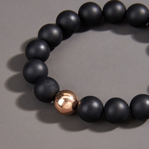 Pulseras de Ónix Negro Mate para Hombre, Cuentas Chapadas en Oro Rosa, Accesorios Personalizados, Joyería de Acero Inoxidable - Product Image 6