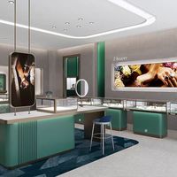Vitrine à bijoux écologique et durable avec éclairage LED, fond en verre, finition polie pour les magasins de vente au détail de bijoux