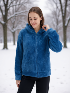 Sudadera con capucha de forro polar para mujer, con cremallera de manga larga, color liso, ajuste regular, prenda de punto para invierno - Product Image 2