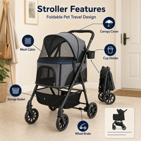 Poussette pliable pour animaux de compagnie (chiens et chats) avec cabine respirante pour animaux âgés, idéale pour les voyages, les promenades et les sorties en ville en toute sécurité