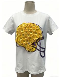 T-shirt à fleurs en coton à col rond pour femmes, couleur unie, décontracté, haut à manches courtes, T-shirts personnalisés pour femmes - Product Image 1