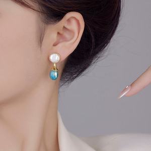 Pendientes de Botón Estilo Barroco Francés Retro con Incrustaciones de Cristal de Circonio, Elegantes, Novedad de Verano, Joyería de Cobre con Temperamento Suave - Product Image 6