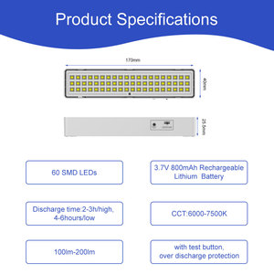 Lámpara <span class=keywords><strong>de</strong></span> Emergencia LED Recargable <span class=keywords><strong>de</strong></span> <span class=keywords><strong>Larga</strong></span> <span class=keywords><strong>Duración</strong></span> con 60 SMD, Forma Alargada para Montar en la Pared - Product Image 6