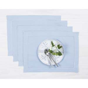 Napperons en lin à ourlet festonné pour les opérations de banquet avec bordure à fil tiré simple rangée pour les projets hôteliers - Product Image 1