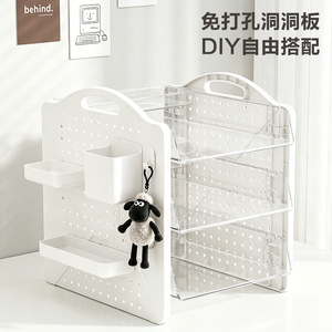 Pegboard <b>Desktop</b> <b>Shelf</b> 3 Tier Transparent Cream Color Office Organizer Student Study Desk Storage Rack - Product Image 4