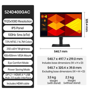 <span class=keywords><strong>Samsung</strong></span> S24D400GAC <span class=keywords><strong>24</strong></span> <span class=keywords><strong>pouces</strong></span> IPS moniteur vertical 1K 100Hz soins oculaires conception de jeu de bureau - Product Image 3