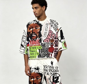Custom Hip Hop 2 Piece Outfit Graffiti Graphic Oversized <strong>T</strong> <strong>Shirt</strong> + Pants Set Men Streetwear <strong>Tupac</strong> Print Cotton Tracksuit - Product Image 4