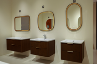 Meuble-lavabo mural cannelé avec vasque en céramique, miroir LED à cadre en bois, ensemble de meuble-lavabo flottant moderne