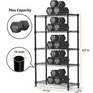 MZG 1250 lbs Steel Heavy Duty 5-Tier Black Lacquer Wire Shelving <b>Unit</b> Steel Organizer Rack for Garage <b>Kitchen</b> Bathroom Laundry - Product Image 3