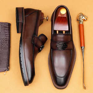 Zapatos Oxford de Cuero para Hombre, Estilo Británico Casual de Lujo, Hechos a Mano, Impermeables, Formales, Cerrados, Antideslizantes, con Amortiguación - Product Image 3
