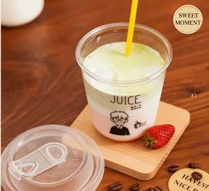 แก้วชาไข่มุกทรงตัวยู พิมพ์โลโก้ได้ แก้วเครื่องดื่มใสแบบใช้แล้วทิ้ง ทำจากพลาสติก PET พร้อมฝาปิด - Product Image 2
