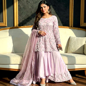 <b>Women</b> Pink Embroidered Silk <b>Kurta</b> Salwar Suit with Dupatta Floor-Length Pakistani Ethnic Set Wedding - Product Image 1
