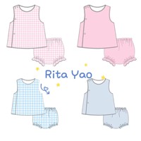 Ensemble de couches brodé à volants pour bébé fille, ensemble tablier à volants en vichy tissé pour tout-petite, tenue d'été pour bébé fille