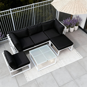 Conjunto de Muebles de Jardín Resistentes a la Intemperie, 4 Plazas, Estructura de Aluminio, Cojines Personalizables, Mesa de Vidrio para Patio - Product Image 2