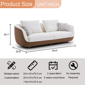 Divano Moderno di Lusso a 3 Posti in Tessuto Marrone <span class=keywords><strong>e</strong></span> Bianco per Soggiorno, Produzione Diretta - Product Image 3