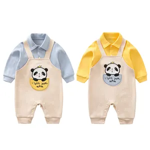 Wholesale Newborn Baby Boy Clothes 100%Cotton Panda Letter Print Autumn Spring Long-Sleeve Infant Baby Boys Rompers