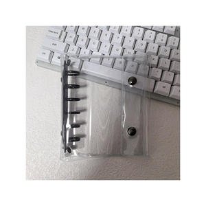 Protège-cahier en PVC <span class=keywords><strong>souple</strong></span> transparent à 6 anneaux, couverture de planificateur de défi d'économie, 2 boutons, <span class=keywords><strong>classeur</strong></span> de budget noir A7, vente en gros - Product Image 1