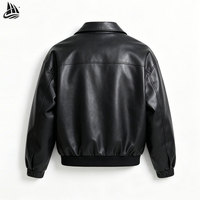 Blouson aviateur en cuir PU noir sur mesure de haute qualité pour homme, style streetwear tendance, inspiré du vintage, avec fermeture éclair.