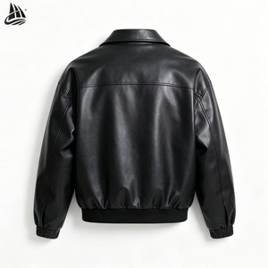 Blouson aviateur en cuir PU <span class=keywords><strong>noir</strong></span> sur mesure de haute qualité pour homme, style streetwear tendance, inspiré du vintage, avec fermeture éclair. - Product Image 2