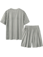 Ensemble deux pièces classique à rayures fines gris, short décontracté, ensemble à rayures verticales, survêtement en tricot à rayures fines, polyester