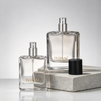 En stock, flacon de parfum en verre rectangulaire transparent givré de haute qualité, 30 ml, avec bouchon pulvérisateur pour cosmétiques parfumés