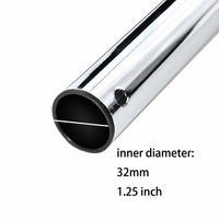 Tabung Logam Krom 32mm 1.25 Inci untuk AEG Hoover Rowenta Shop Vac Vacuum Cleaner, Tabung Ekstensi Teleskopik, Aksesoris Suku Cadang Tongkat