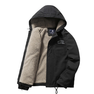 2023 Winter <strong>Men's</strong> Bomber <strong>Jacket</strong> Plus <strong>Velvet</strong> Padded Deck Cotton Hooded Solid Color Casual <strong>Jacket</strong> for Autumn - Product Image 1