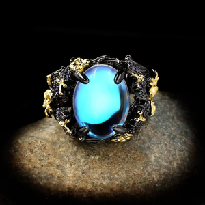 KYRA01280-Anillo de piedra lunar colorido chapado en oro antiguo para mujer, joyería de moda - Product Image 6