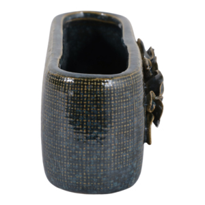 Vaso ovale in ceramica con applicazioni floreali per uso interno ed esterno, vaso decorativo in gres per piante. - Product Image 3