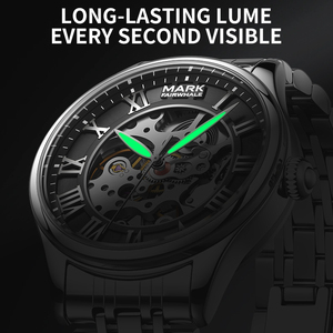 Montre automatique squelette Mark Fairwhale pour homme, cadran à chiffres romains, boîtier en acier inoxydable, étanche, lumineuse, montre sport - Product Image 5