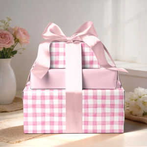 Pink Gingham Check Wrapping Paper Custom Print Baby Shower <b>Gift</b> Wrap for Girl Birthday Party Decorative Packaging Paper - Product Image 3