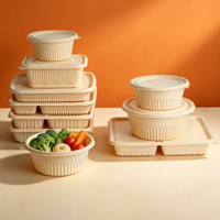 Conteneur alimentaire en amidon de maïs compatible micro-ondes, bol rond jetable avec couvercle pour emballage de plats à emporter, logo personnalisé