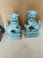 Paire de chiens de Bouddha Qilin en porcelaine de Jingdezhen, glaçure monochrome bleue et blanche, Feng Shui chinois, pour la prospérité, décoration de maison et cadeau