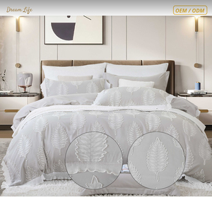 Parure de lit de luxe unie avec motifs brodés découpés, en stock et en gros, <span class=keywords><strong>housse</strong></span> de <span class=keywords><strong>couette</strong></span> 6 pièces, personnalisation OEM - Product Image 1