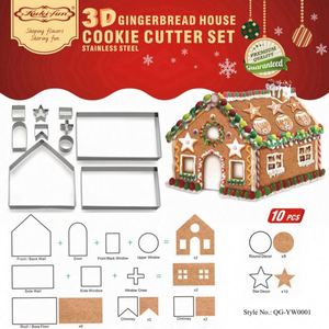 Kitchen <b>Baking</b> Accessories 10pcs 3D Stainless Steel House Cookie Cutters Mould Christmas Cookie Cutter Set - Product Image 6