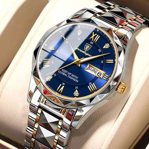 นาฬิกาข้อมือผู้ชาย New Poedagar 615 รุ่นหรูหรา ระบบควอตซ์ สีเขียว เงิน ดำ ทอง  ตัวเรือนสแตนเลส สายหนัง - Product Image 1