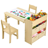 Table à dessin multifonctionnelle pour enfants en bois écologique au design moderne et sécurisé, avec deux chaises, étagère de rangement, rouleau à papier, utilisation en salle de sport