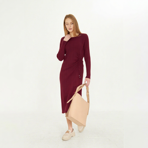 Women's Gathered Ribbed Stylish and Comfortable Knitwear Dress - Product Image 1